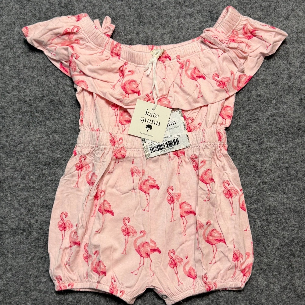 NWT Kate Quinn Watercolor Flamingo Off Shoulder Shortie 12-18M